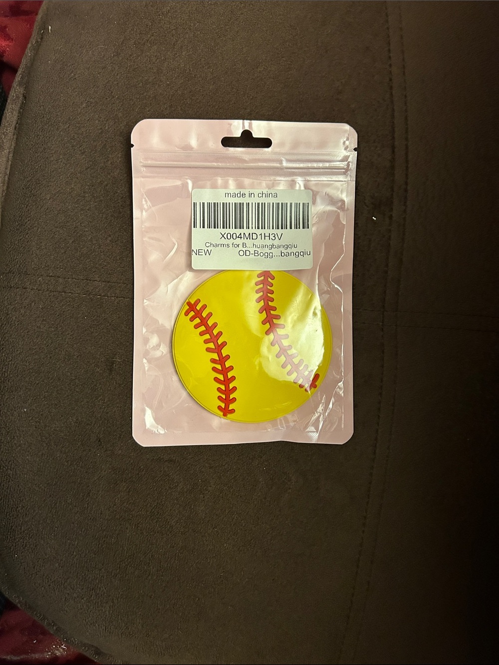 Softball bogg Charm in Yellow with Red Stitching